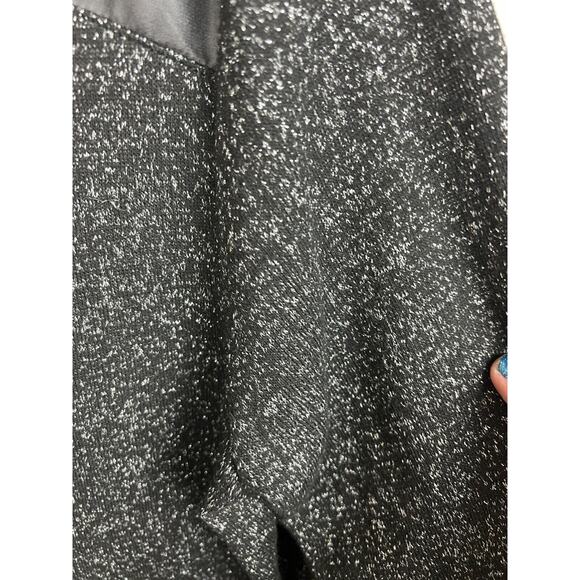 Chico's Size 2 US Large Black Silver Metallic Sweater Faux Leather Shoulders - Picture 6 of 9